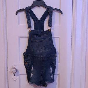 Ripped Denim Short Overall